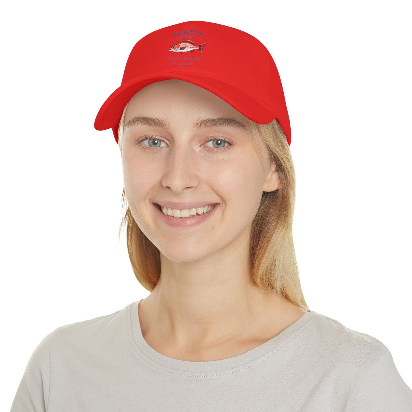 Catch of the Day Fishing Cap – Low Profile Red Baseball Hat for Fishing Enthusiasts